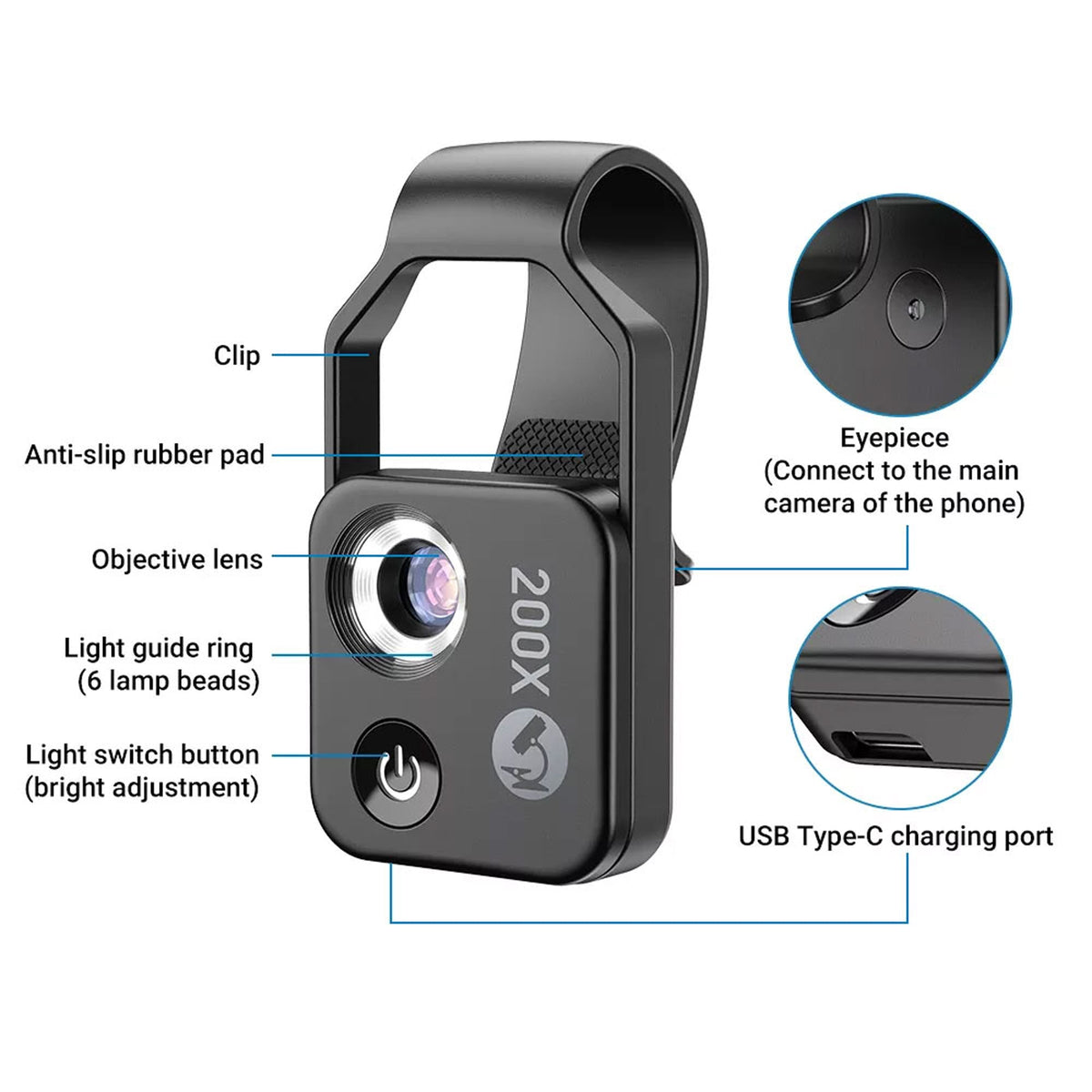 Mini Apexel Portable microscope for phone x200 with LED | Hapstone EU